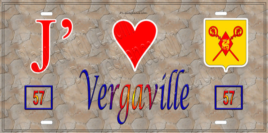 Plaque métal décorative 15 x 30 cm mur antique 57 J' ❤️ Vergaville, canton du Saulnois Moselle 57