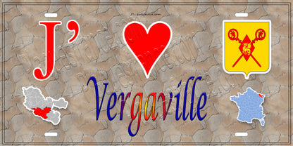 Plaque métal décorative 15 x 30 cm mur antique carte J' ❤️ Vergaville, canton du Saulnois Moselle 57