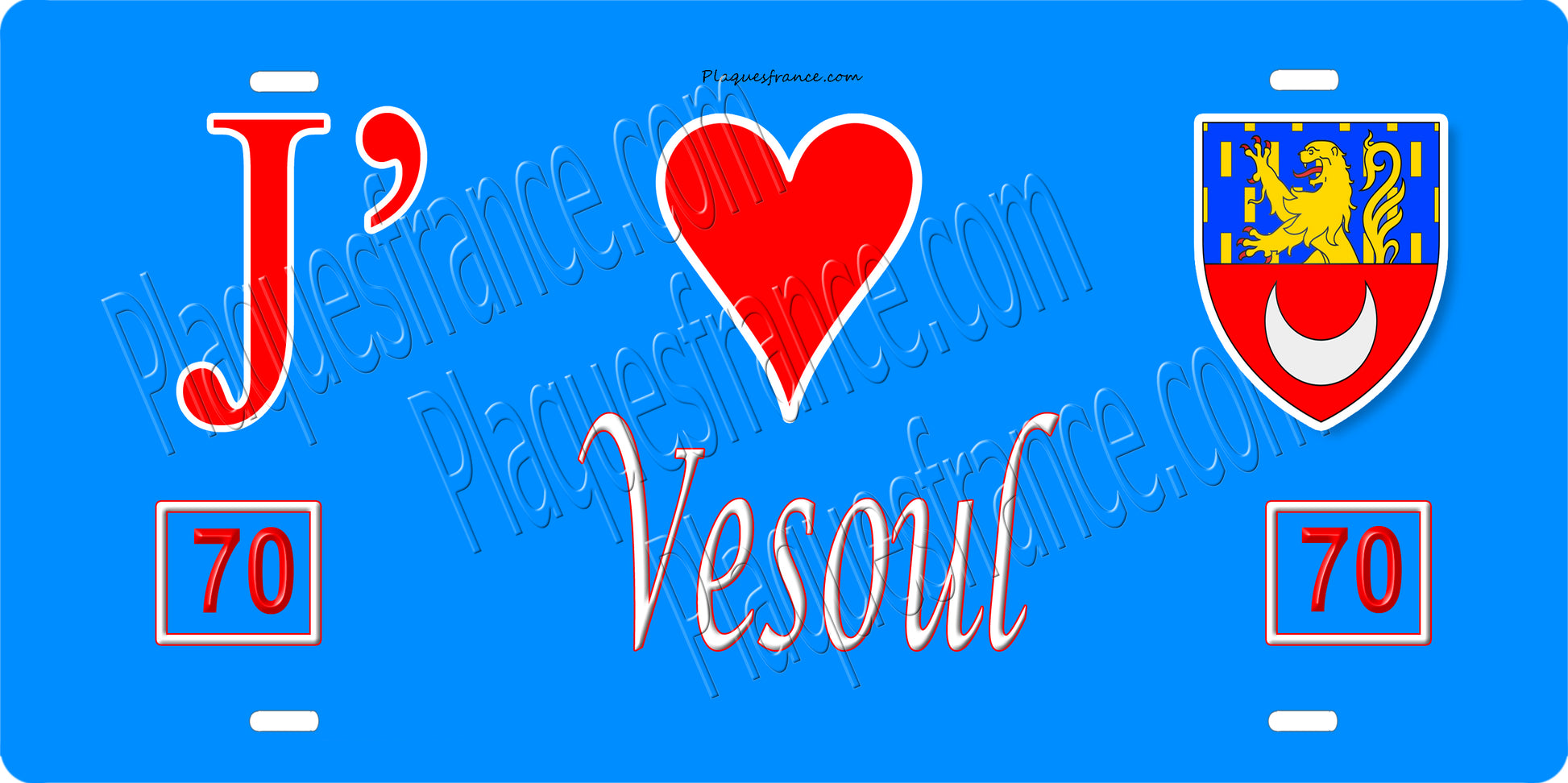 Plaque métal décorative, J' ❤️Vesoul, fond  mur bleu 70