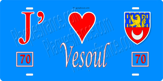 Plaque métal décorative, J' ❤️Vesoul, fond  mur bleu 70