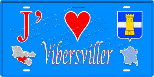 Plaque métal décorative 15 x 30 cm fond bleu carte J' ❤️ Vibersviller, canton du Saulnois Moselle 57