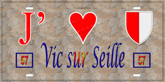 Plaque métal décorative 15 x 30 cm mur antique 57 J' ❤️ Vic-sur-Seille, canton du Saulnois Moselle 57