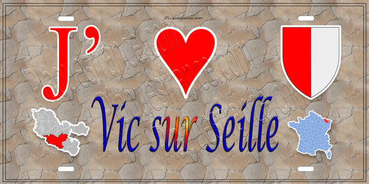 Plaque métal décorative 15 x 30 cm mur antique carte J' ❤️ Vic-sur-Seille, canton du Saulnois Moselle 57