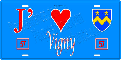 Plaque métal décorative 15 x 30 cm fond bleu 57 J' ❤️Vic sur Seille, canton du Saulnois Moselle 57