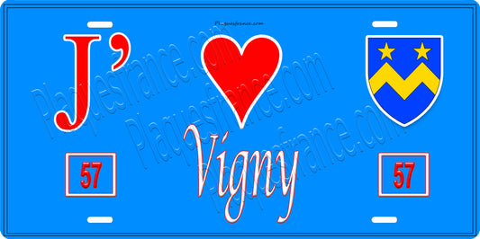 Plaque métal décorative 15 x 30 cm fond bleu 57 J' ❤️Vic sur Seille, canton du Saulnois Moselle 57