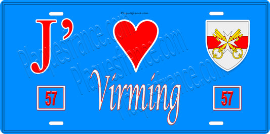 Plaque métal décorative 15 x 30 cm fond bleu 57 J' ❤️Virming, canton du Saulnois Moselle 57
