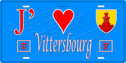 Plaque métal décorative 15 x 30 cm fond bleu 57 J' ❤️Vittersbourg, canton du Saulnois Moselle 57