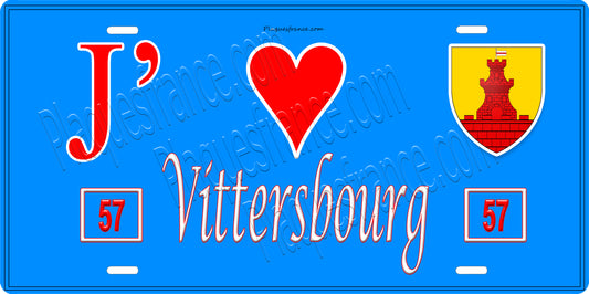Plaque métal décorative 15 x 30 cm fond bleu 57 J' ❤️Vittersbourg, canton du Saulnois Moselle 57