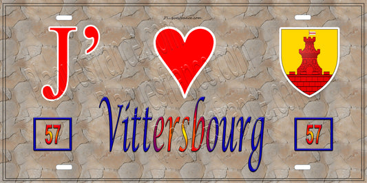 Plaque métal décorative 15 x 30 cm mur antique 57 J'❤️ Vittersbourg, canton du Saulnois Moselle 57