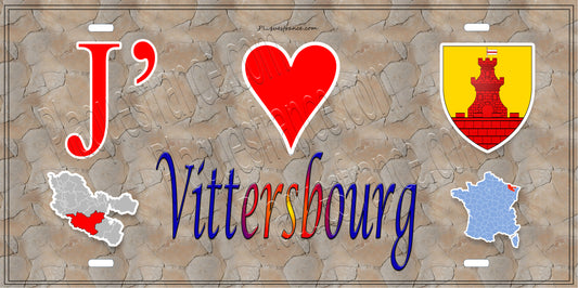 Plaque métal décorative 15 x 30 cm mur antique carte J'❤️ Vittersbourg, canton du Saulnois Moselle 57