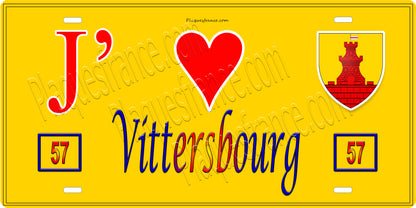 Plaque métal décorative 15 x 30 cm fond jaune 57 J'❤️ Vittersbourg, canton du Saulnois Moselle 57
