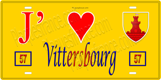 Plaque métal décorative 15 x 30 cm fond jaune 57 J'❤️ Vittersbourg, canton du Saulnois Moselle 57