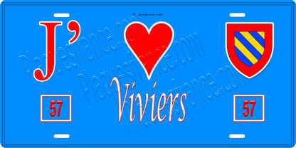 Plaque métal décorative 15 x 30 cm fond bleu 57 J' ❤️Viviers, canton du Saulnois Moselle 57