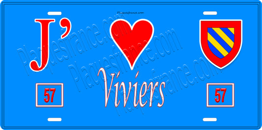 Plaque métal décorative 15 x 30 cm fond bleu 57 J' ❤️Viviers, canton du Saulnois Moselle 57