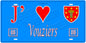 Plaque métal décorative, J' ❤️Vouziers, Ardennes, fond  mur bleu 08