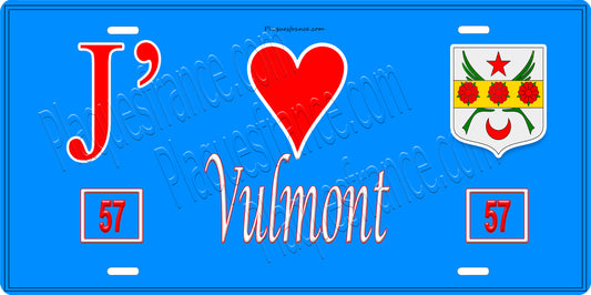 Plaque métal décorative 15 x 30 cm fond bleu 57 J' ❤️Vulmont, canton du Saulnois Moselle 57