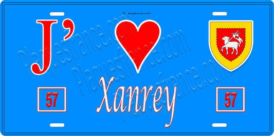 Plaque métal décorative 15 x 30 cm fond bleu 57 J' ❤️Xanrey, canton du Saulnois Moselle 57