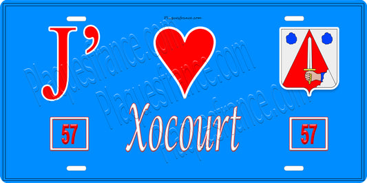 Plaque métal décorative 15 x 30 cm fond bleu 57 J' ❤️Xocourt, canton du Saulnois Moselle 57