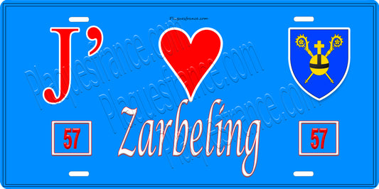Plaque métal décorative 15 x 30 cm fond bleu 57 J' ❤️Zarbeling, canton du Saulnois Moselle 57