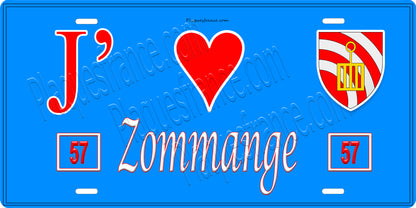 Plaque métal décorative 15 x 30 cm fond bleu 57 J' ❤️Zommange, canton du Saulnois Moselle 57 (Copie)