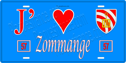 Plaque métal décorative 15 x 30 cm fond bleu 57 J' ❤️Zommange, canton du Saulnois Moselle 57 (Copie)