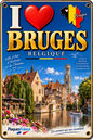 Plaque métal décorative 20 x 30 cm , J' ❤️Bruges Belgique