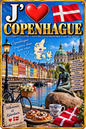 Plaque métal décorative 20 x 30 cm , J' ❤️ Copenhague , Danemark
