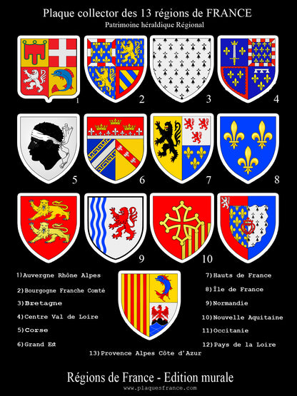 Plaque métal décorative Collector Les 13 régions de France