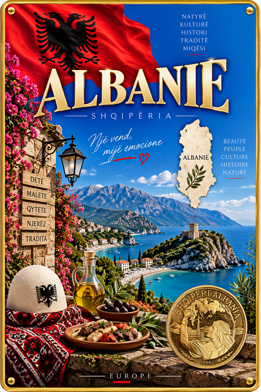 Plaque métal décorative 20 cm x 30 cm J' ❤️l' Albanie