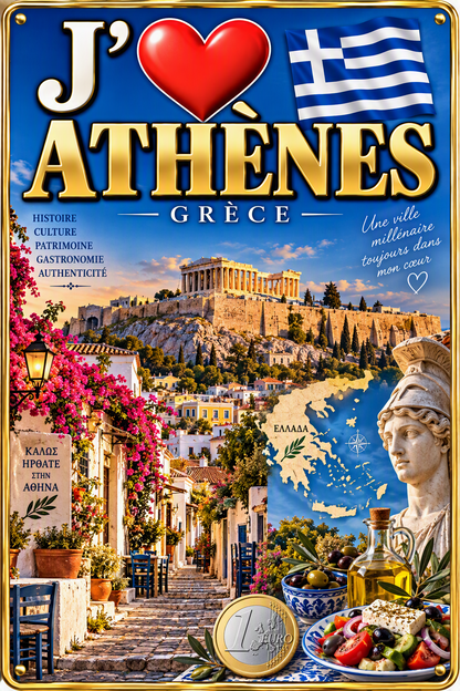 Plaque métal décorative 20 cm x 30 cm J' ❤️la Grèce Union Européenne