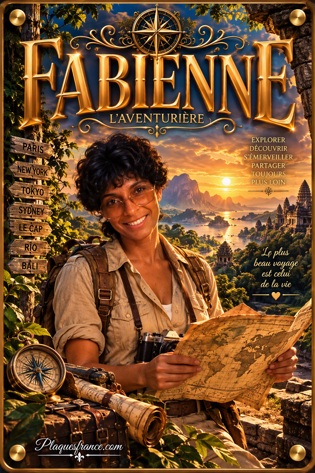 Plaque métal décorative, Fabienne La Globe-trotteuse