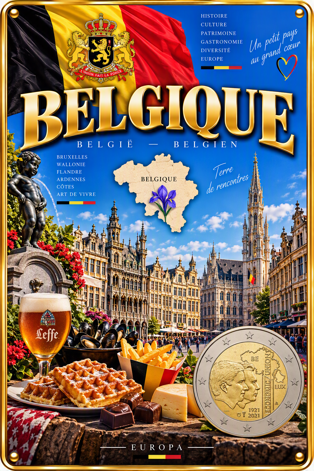 Plaque métal décorative 20 cm x 30 cm J' ❤️la Belgique