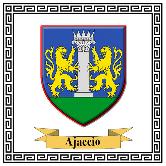 Plaque métal décorative carrée 30 x 30 cm fond blanc blason Ajaccio Corse du Sud