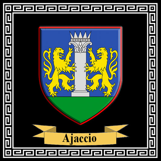 Plaque métal décorative carrée fond noir blason Ajaccio Corse du Sud