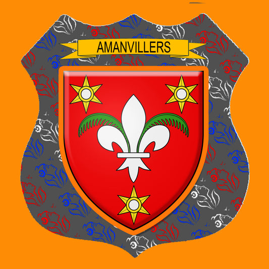 Plaque métal décorative écusson fond marianne, blason Amanvillers, Moselle