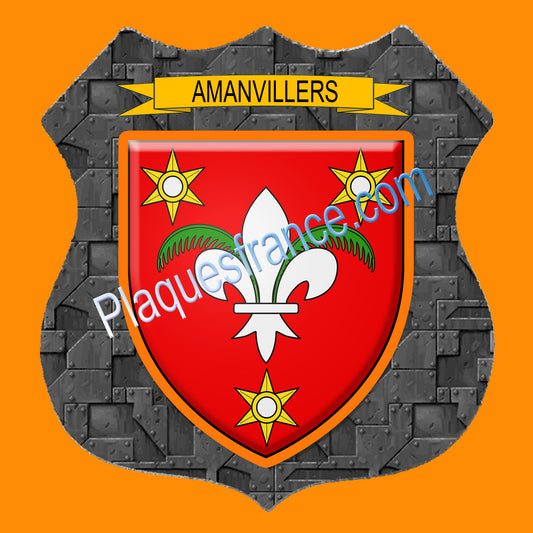 Plaque métal décorative écusson fond plaques métal, blason Amanvillers, Moselle