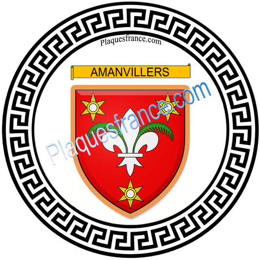 Plaque métal décorative  ronde fond blanc, blason Amanvillers, Moselle