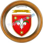 Plaque métal décorative ronde cadre bois, blason Amanvillers, Moselle
