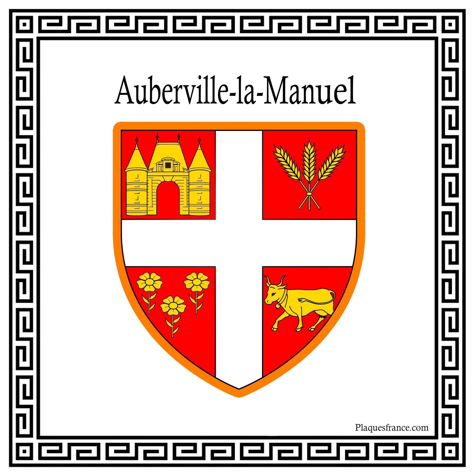 Plaque métal décorative carrée blanche 30 cm X 30  cm J' ❤️ Auberville-la-Manuel, Seine Maritime (76)