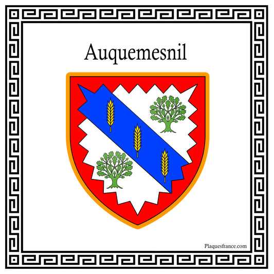 Plaque métal décorative carrée 30x30cm blanche blason Auquemesnil, Seine Maritime (76)