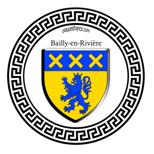 Plaque métal décorative  ronde Ø 30cm blanche, blason Bailly-en-Rivière, Seine Maritime (76)