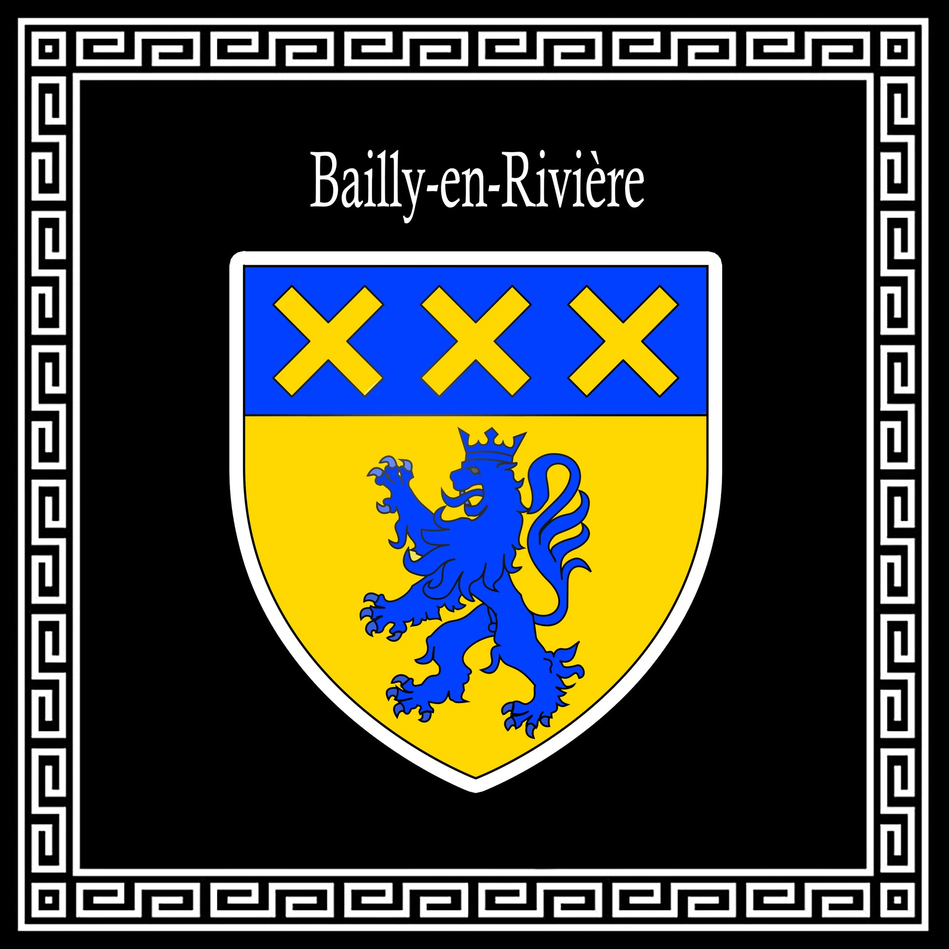 Plaque métal décorative carrée 30x30cm noire blason Bailly-en-Rivière, Seine Maritime (76)