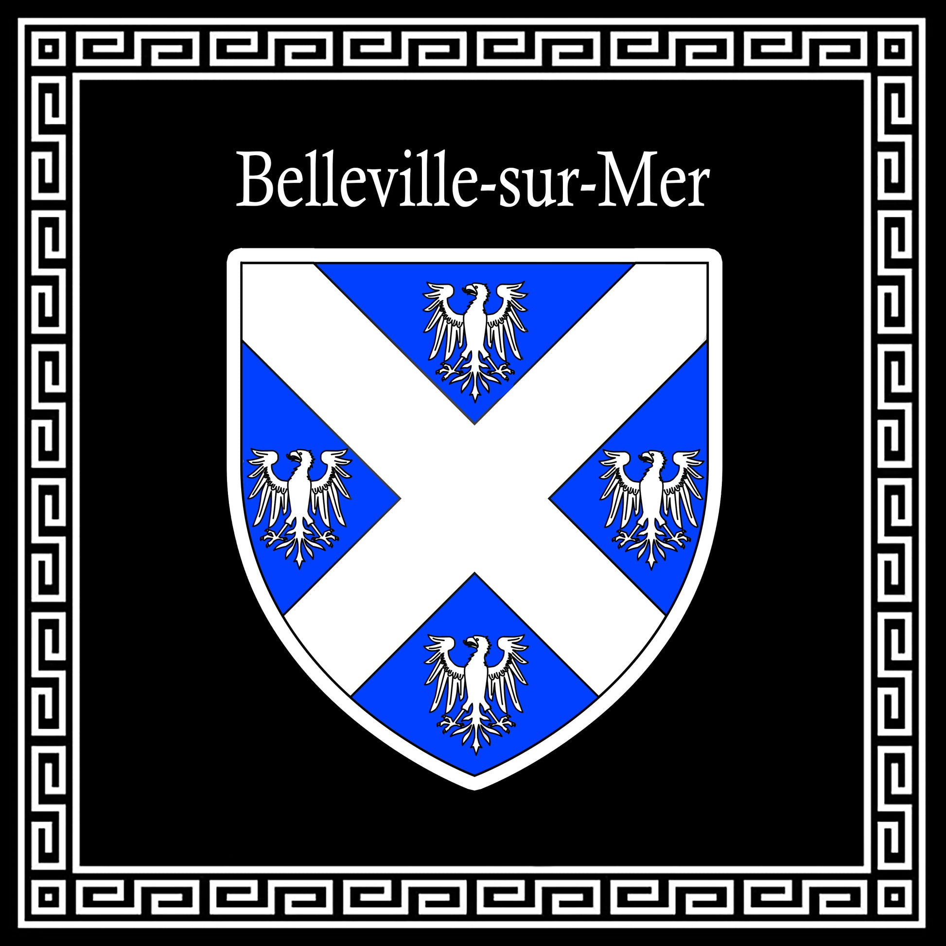 Plaque métal décorative carrée noire blason Belleville-sur-Mer, Seine Maritime (76)