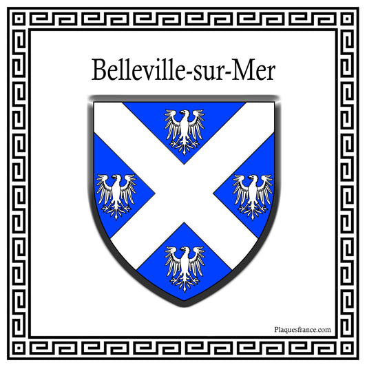 Plaque métal décorative carrée 30x30cm blanche blason Belleville-sur-Mer, Seine Maritime (76)