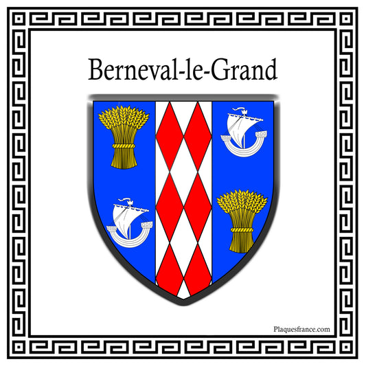 Plaque métal décorative carrée blanche blason Berneval-le-Grand, Seine Maritime (76)