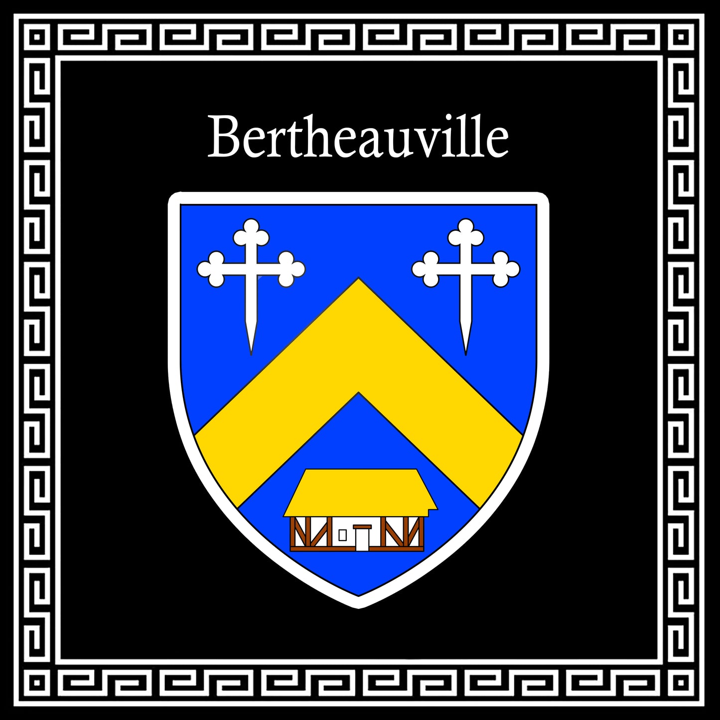 Plaque métal décorative carrée noire 30 cm X 30 cm blason Bertheauville, Seine Maritime (76)