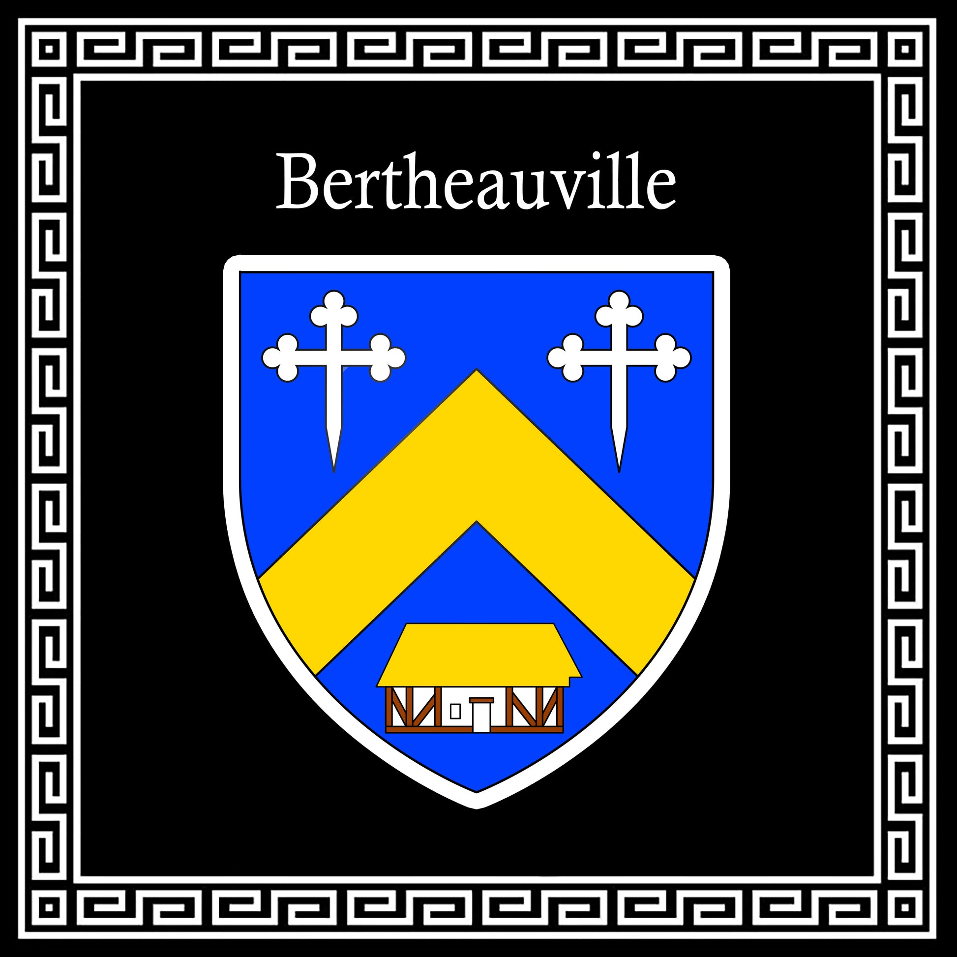 Plaque métal décorative carrée noire 30 cm X 30 cm blason Bertheauville, Seine Maritime (76)