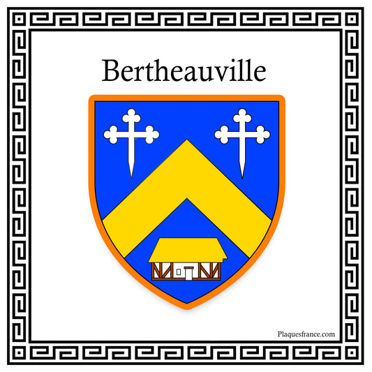 Plaque métal décorative carrée blanche 30 cm X 30 cm blason Bertheauville, Seine Maritime (76)
