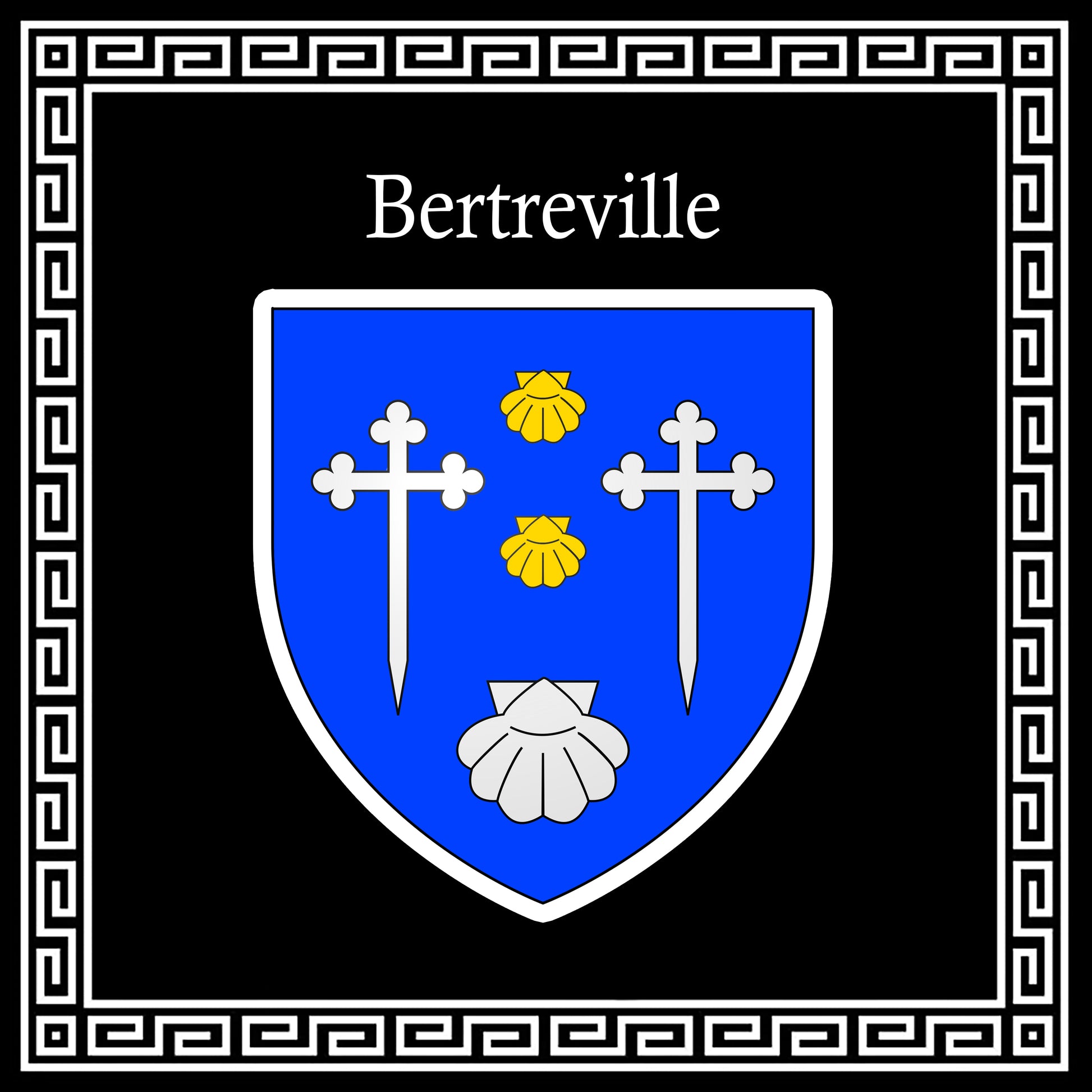 Plaque métal décorative carrée noire 30 cm X 30 cm blason Bertreville, Seine Maritime (76)