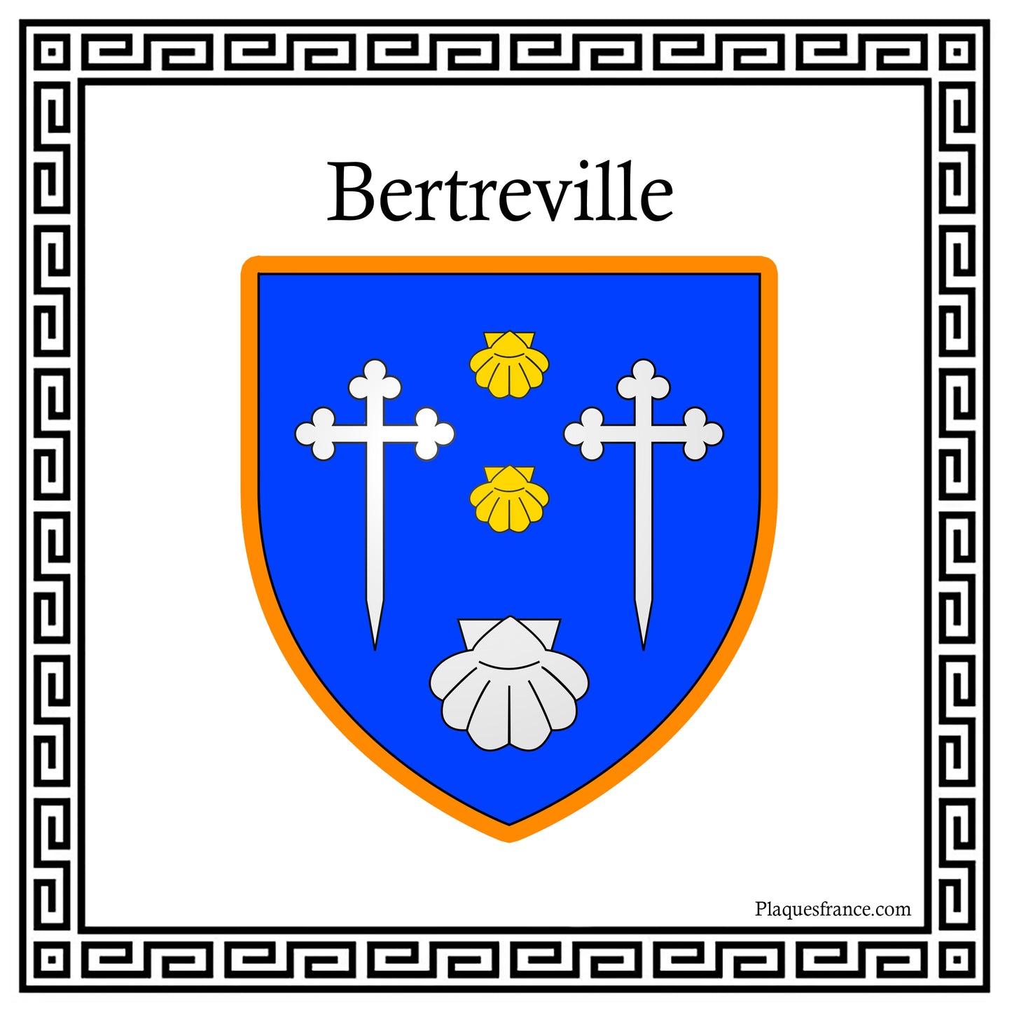 Plaque métal décorative carrée blanche30 cm X 30 cm blason Bertreville, Seine Maritime (76)
